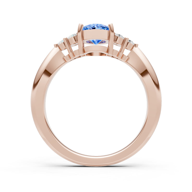 Swiss Blue Topaz Antique Inspired Design Oval Cut Engagement Ring