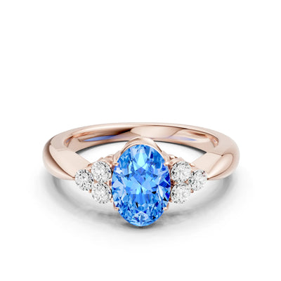 Swiss Blue Topaz Antique Inspired Design Oval Cut Engagement Ring