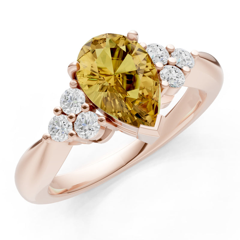 Citrine Antique Inspired Design Pear Cut Engagement Ring