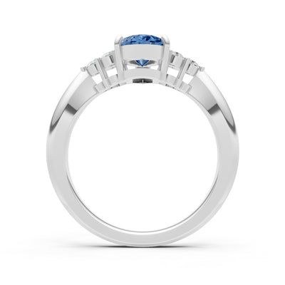 London Blue Topaz Antique Inspired Design Pear Cut Engagement Ring