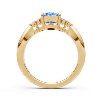 Swiss Blue Topaz Antique Inspired Design Pear Cut Engagement Ring