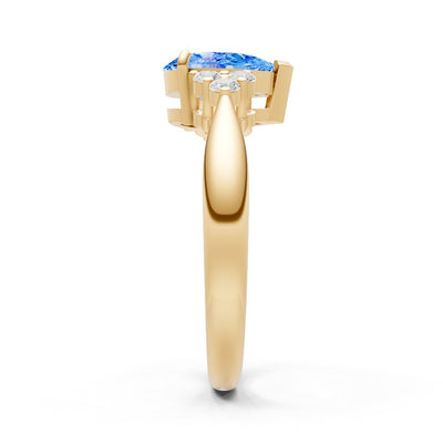 Swiss Blue Topaz Antique Inspired Design Pear Cut Engagement Ring