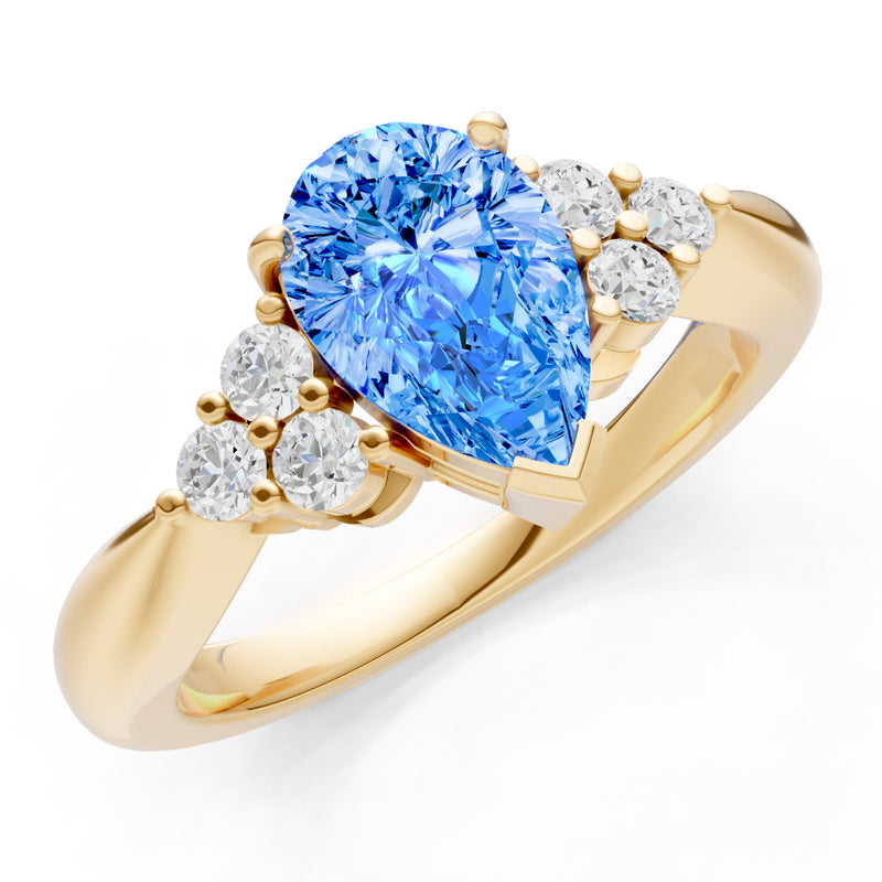 Swiss Blue Topaz Antique Inspired Design Pear Cut Engagement Ring