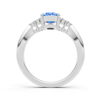 Swiss Blue Topaz Antique Inspired Design Pear Cut Engagement Ring