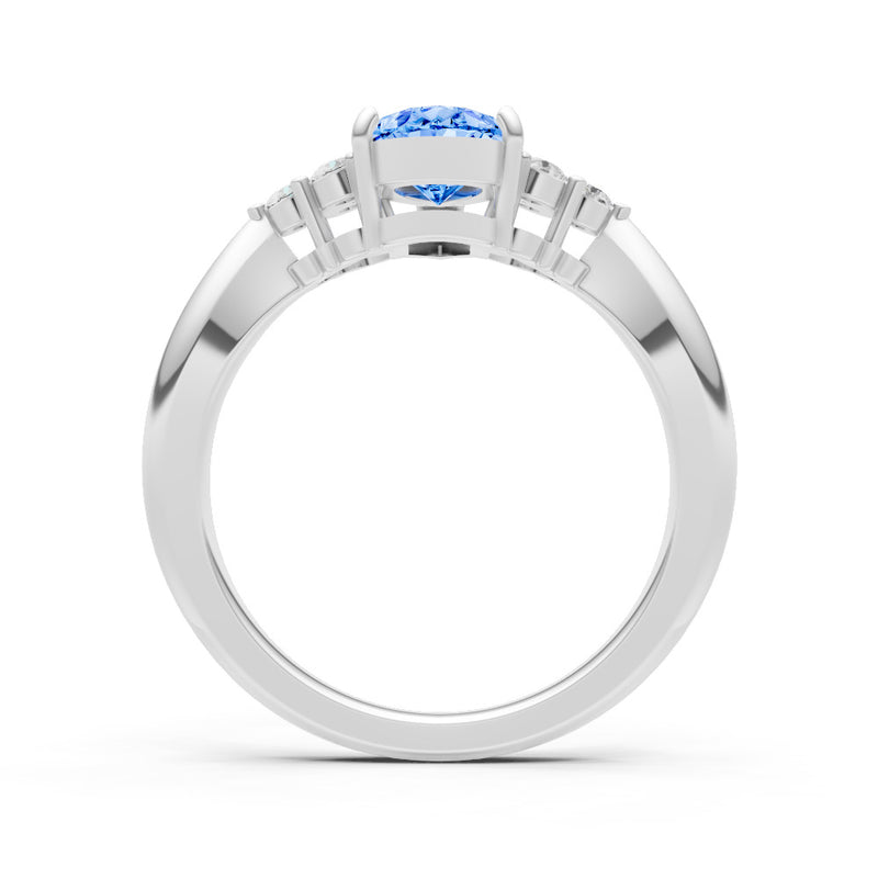 Swiss Blue Topaz Antique Inspired Design Pear Cut Engagement Ring