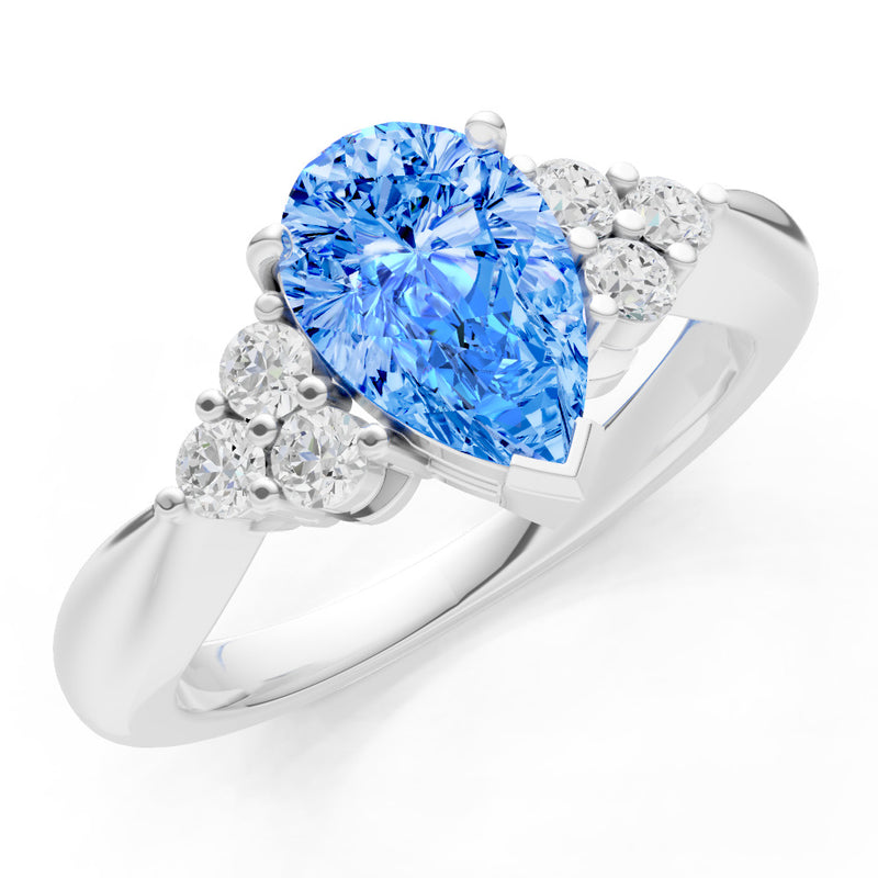 Swiss Blue Topaz Antique Inspired Design Pear Cut Engagement Ring