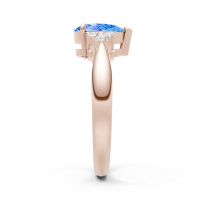 Swiss Blue Topaz Antique Inspired Design Pear Cut Engagement Ring