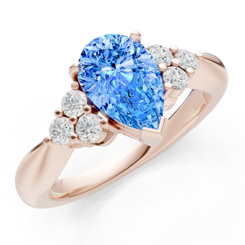 Swiss Blue Topaz Antique Inspired Design Pear Cut Engagement Ring