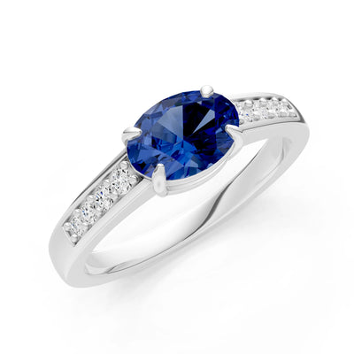 East West  Oval Gemstone Ring with Accents