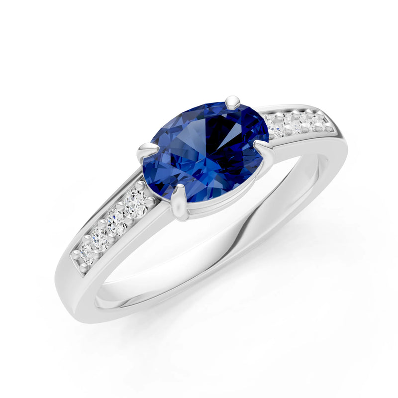 East West  Oval Gemstone Ring with Accents