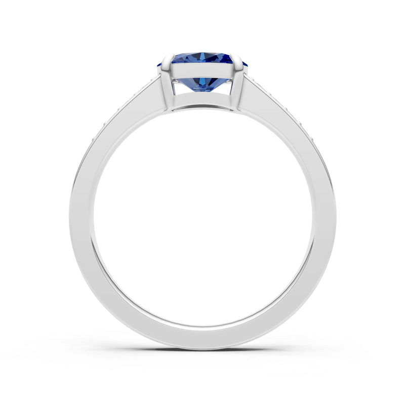 Blue Sapphire East West Oval Gemstone Ring with Accents
