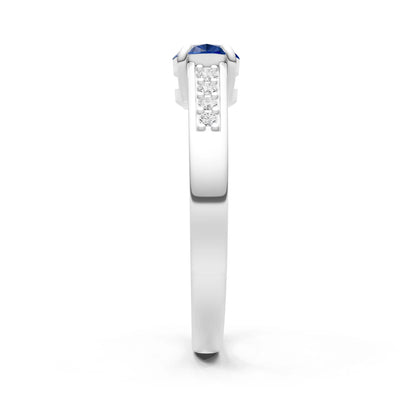 Blue Sapphire East West Oval Gemstone Ring with Accents