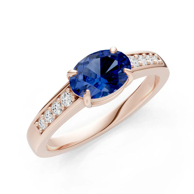East West  Oval Gemstone Ring with Accents