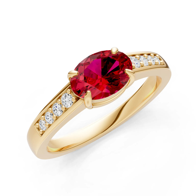 East West  Oval Gemstone Ring with Accents