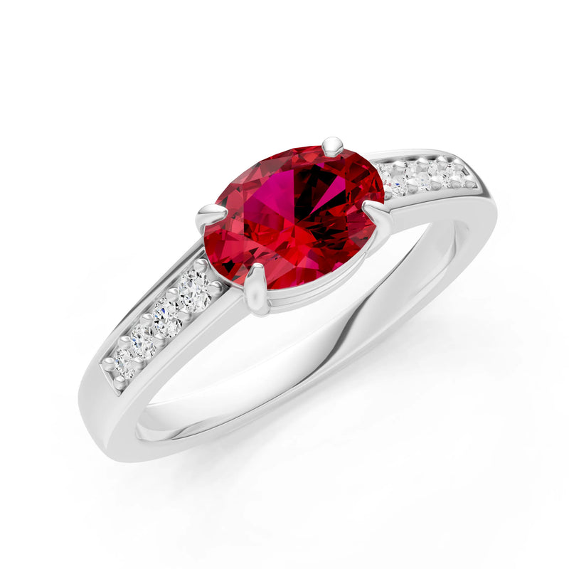 East West  Oval Gemstone Ring with Accents
