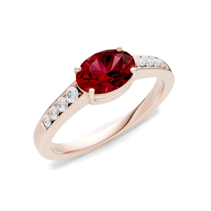 East West Oval Gemstone Ring with Accents