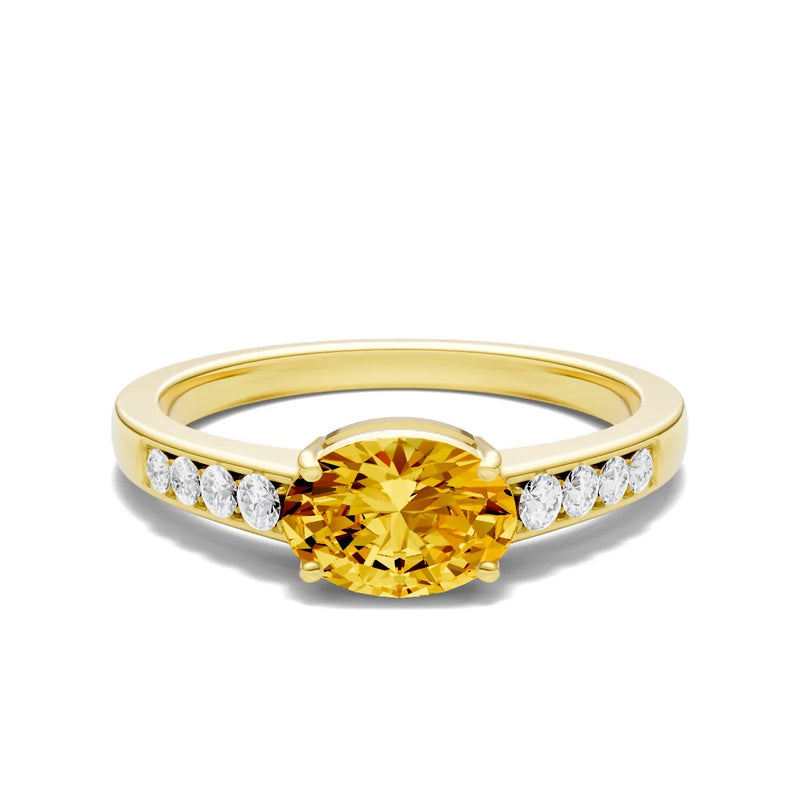 East West Oval Gemstone Ring with Accents