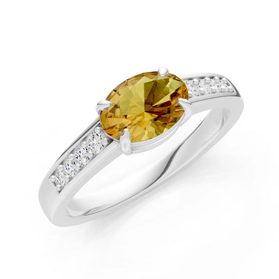 East West  Oval Gemstone Ring with Accents