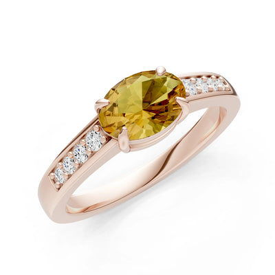 East West  Oval Gemstone Ring with Accents