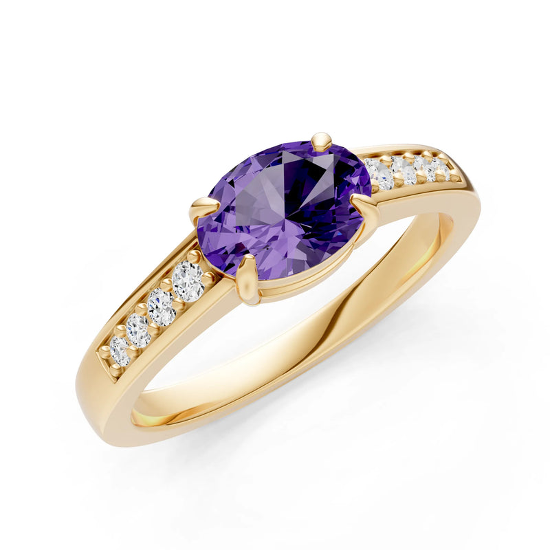 East West  Oval Gemstone Ring with Accents