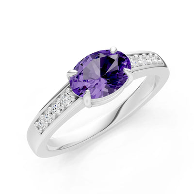 East West  Oval Gemstone Ring with Accents