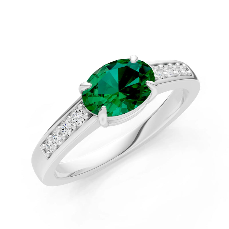 East West  Oval Gemstone Ring with Accents