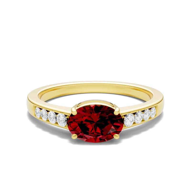 East West Oval Gemstone Ring with Accents