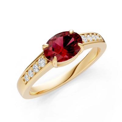 East West  Oval Gemstone Ring with Accents