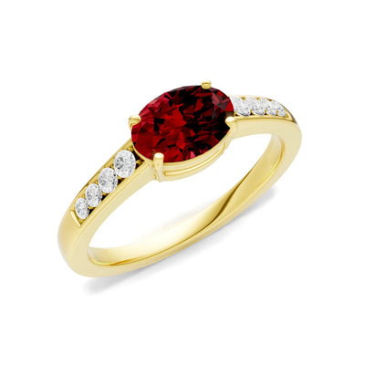 East West Oval Gemstone Ring with Accents