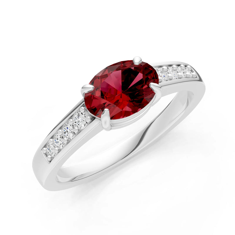 East West  Oval Gemstone Ring with Accents