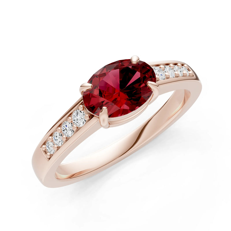 East West  Oval Gemstone Ring with Accents