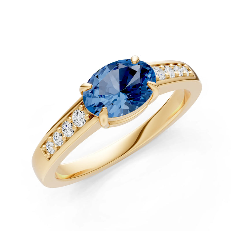 East West  Oval Gemstone Ring with Accents