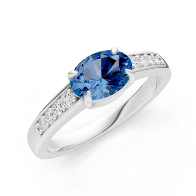 East West  Oval Gemstone Ring with Accents