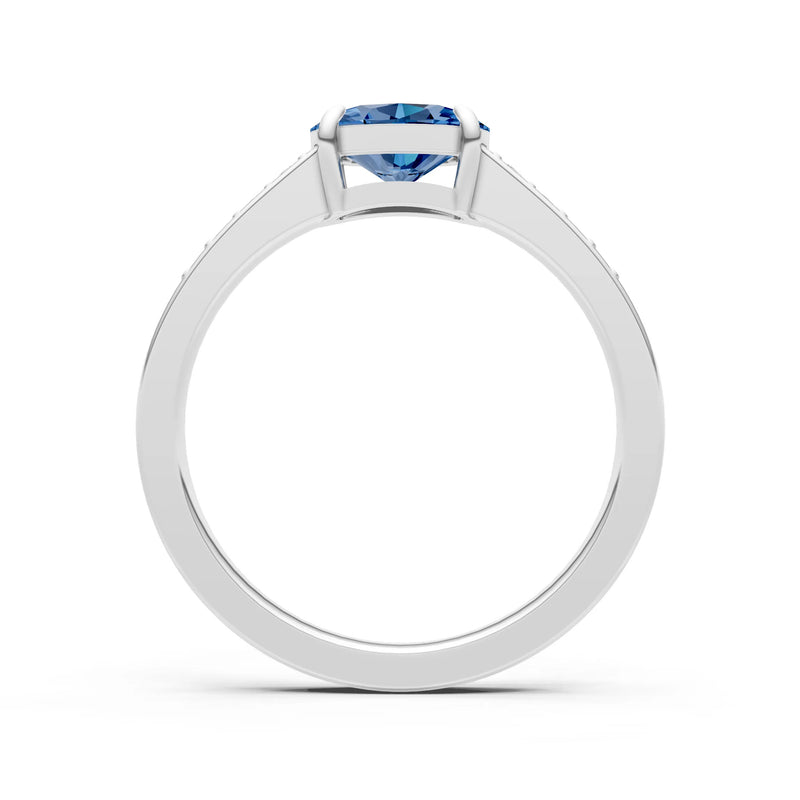 London Blue Topaz East West Oval Gemstone Ring with Accents