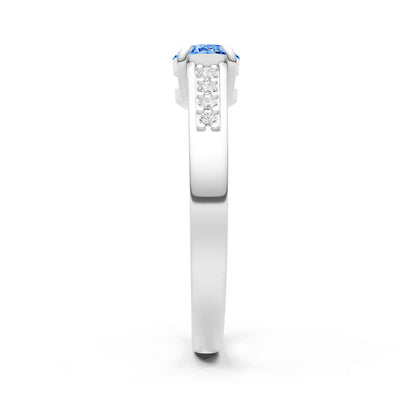 Swiss Blue Topaz East West Oval Gemstone Ring with Accents