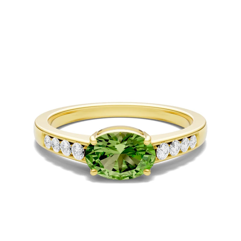 East West Oval Gemstone Ring with Accents