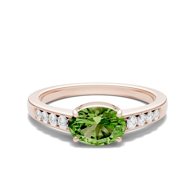 East West Oval Gemstone Ring with Accents