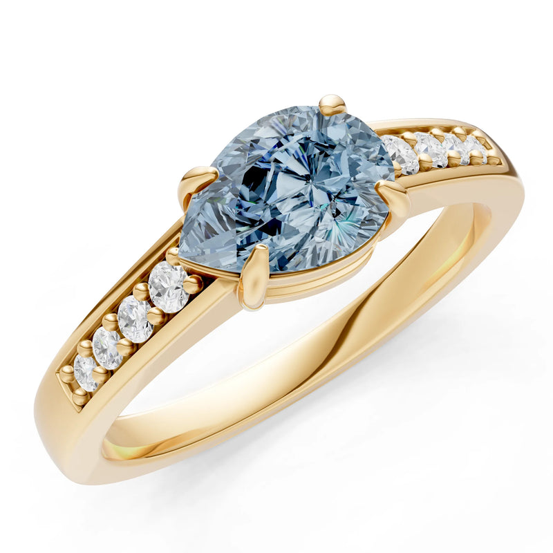 Aquamarine East West Pear Gemstone Ring with Accents