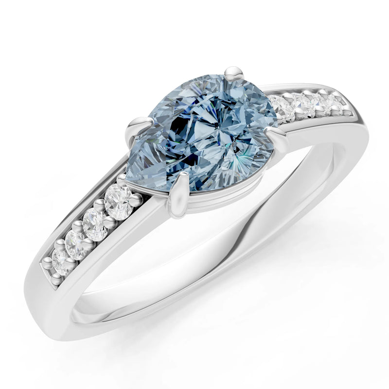Aquamarine East West Pear Gemstone Ring with Accents