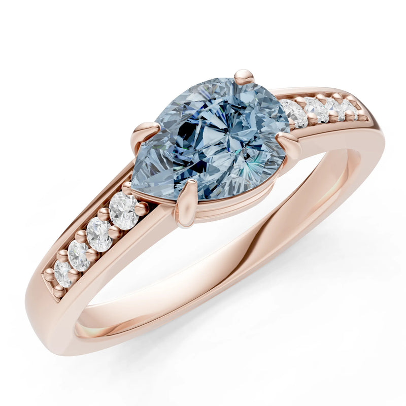 Aquamarine East West Pear Gemstone Ring with Accents