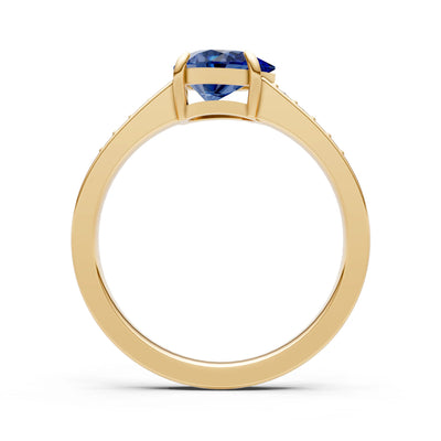 Blue Sapphire East West Pear Gemstone Ring with Accents