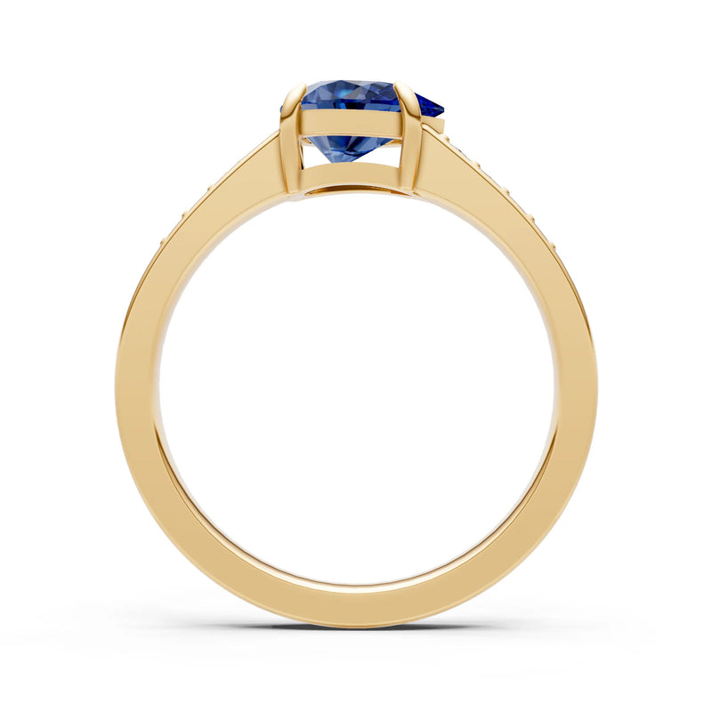 Blue Sapphire East West Pear Gemstone Ring with Accents