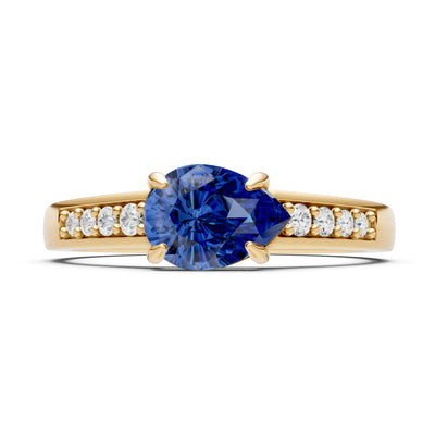 Blue Sapphire East West Pear Gemstone Ring with Accents