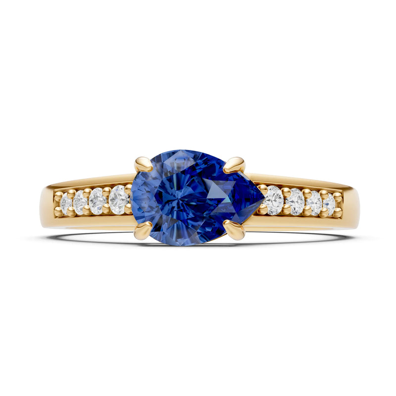 Blue Sapphire East West Pear Gemstone Ring with Accents