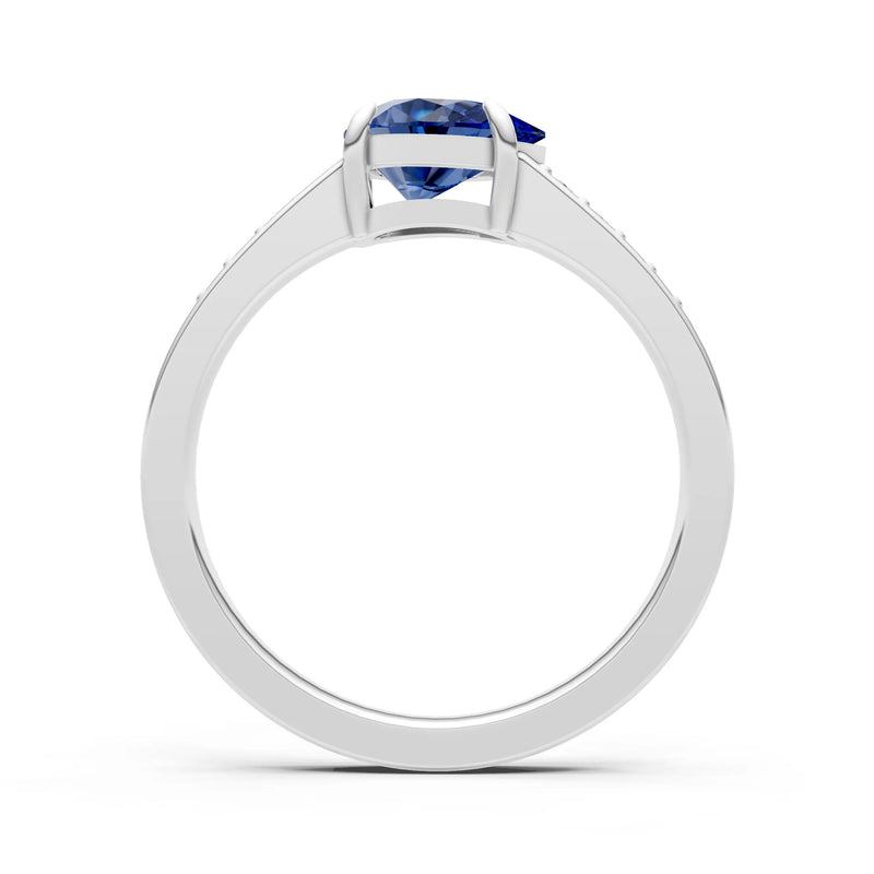 Blue Sapphire East West Pear Gemstone Ring with Accents
