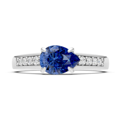 Blue Sapphire East West Pear Gemstone Ring with Accents