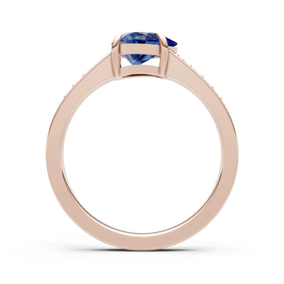 Blue Sapphire East West Pear Gemstone Ring with Accents