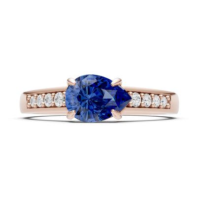 Blue Sapphire East West Pear Gemstone Ring with Accents