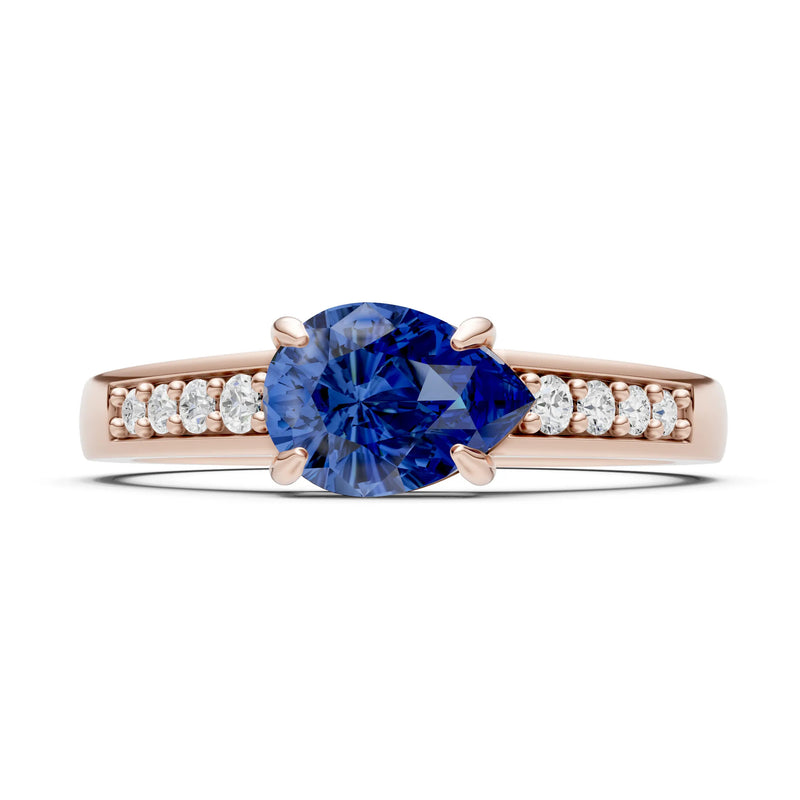 Blue Sapphire East West Pear Gemstone Ring with Accents
