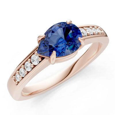 Blue Sapphire East West Pear Gemstone Ring with Accents
